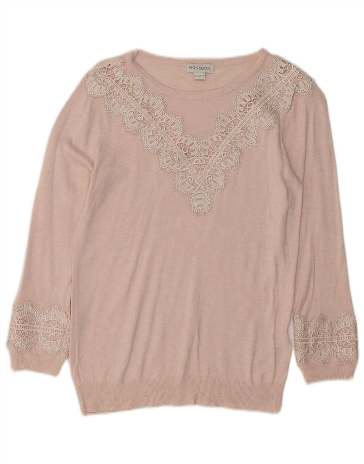 Damski sweter oversize MONSOON z dekoltem w łódkę UK 8 Small Pink Paisley