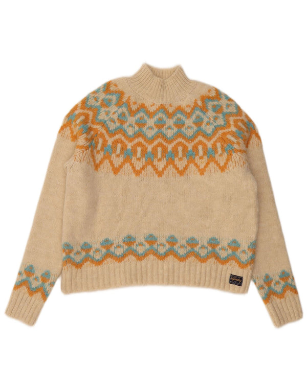 Damski sweter z golfem Superdry UK 12 Medium Beige Fair Isle
