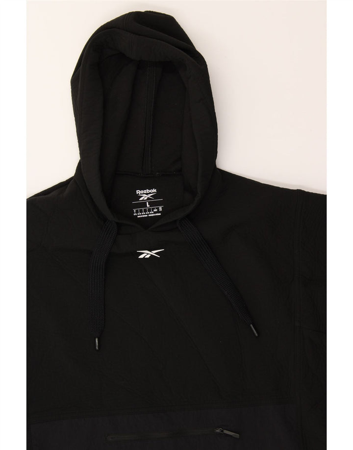 REEBOK Womens Hoodie Jumper UK 16/18 Large Black Polyester Vintage Reebok and Second-Hand Reebok from Messina Hembry 