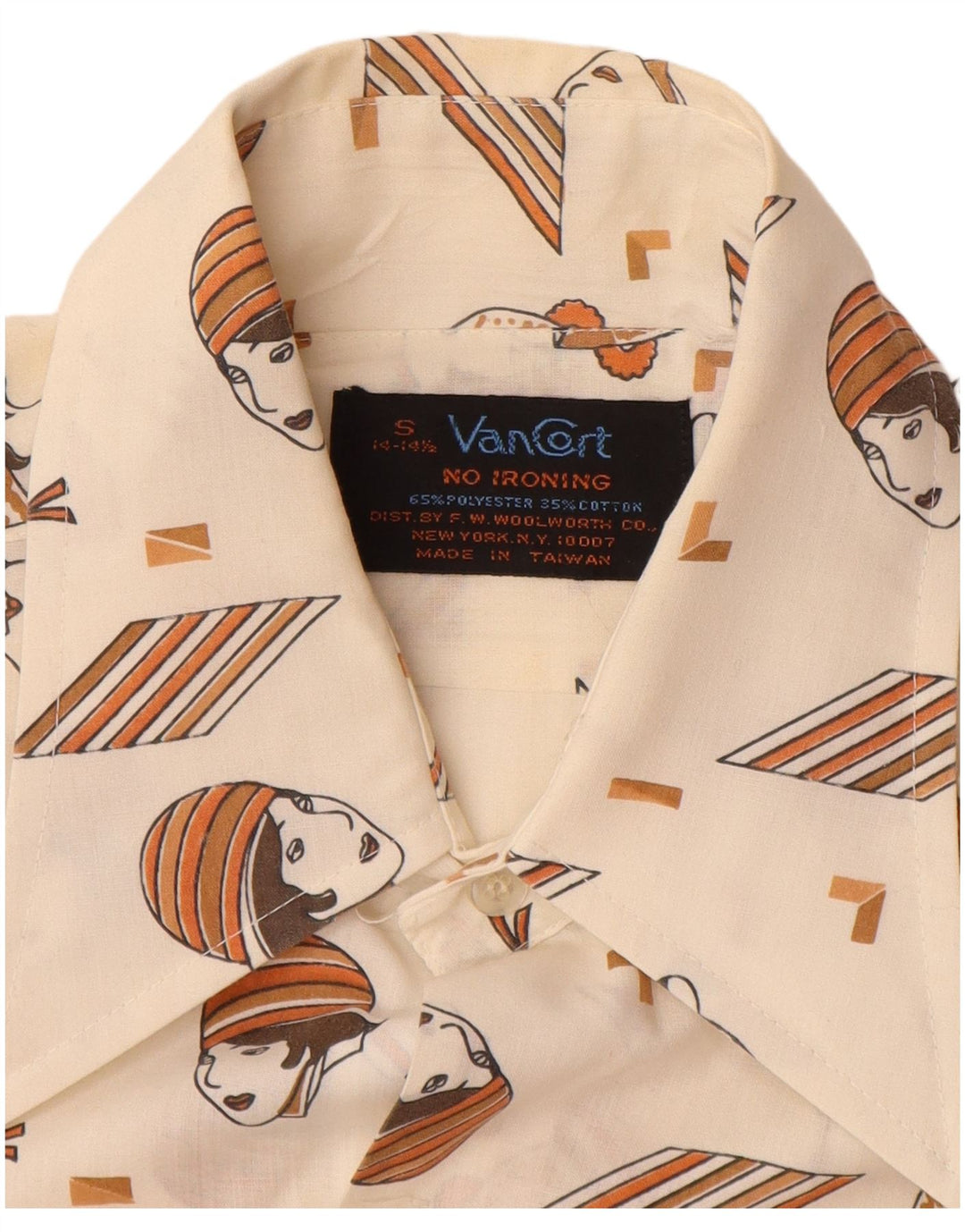 Koszula męska VINTAGE w abstrakcyjny wzór, rozmiar 14 14 1/2, mała w kolorze złamanej bieli