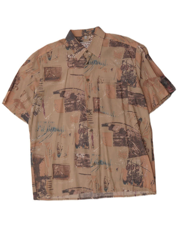 Koszula męska z krótkim rękawem w stylu vintage, abstrakcyjny wzór, rozmiar 43/44 XL, beżowa