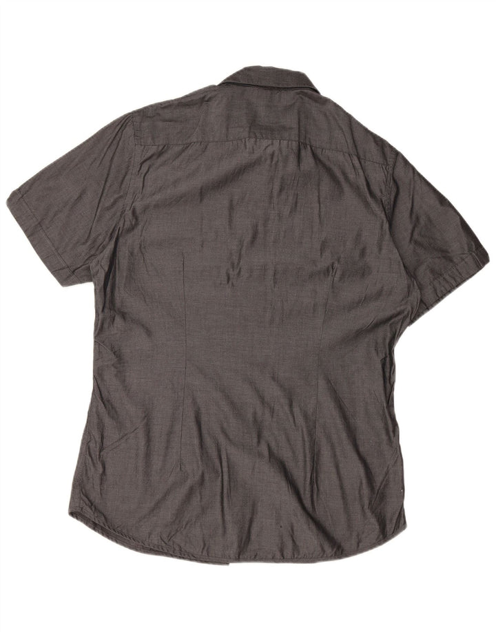 Męska koszula slim fit z krótkim rękawem CALVIN KLEIN, duża, szara, bawełniana