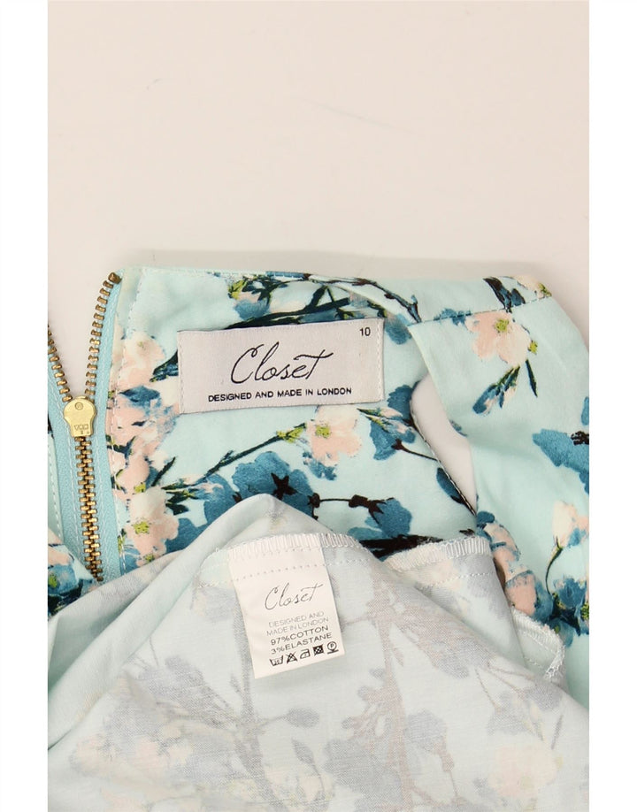 CLOSET Damska sukienka bez rękawów, wiązana na szyi, UK 10, mała, niebieska, z bawełny w kwiaty