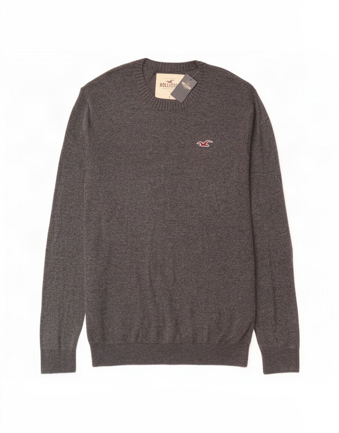 Męski sweter z okrągłym dekoltem Hollister, duży, szary, bawełniany