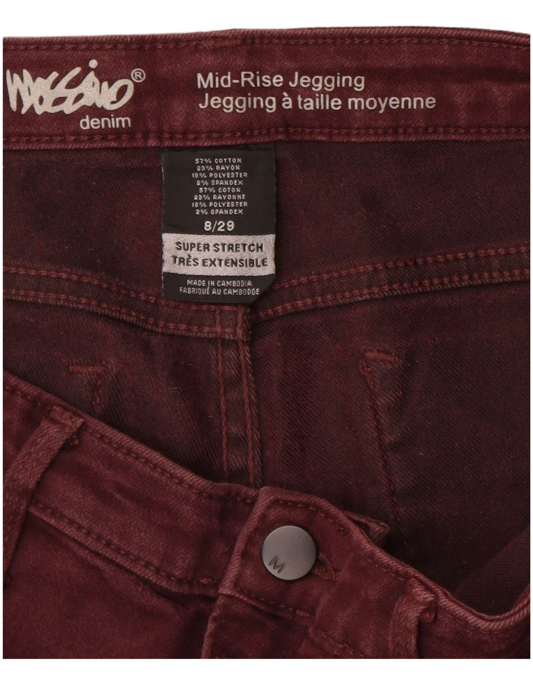 Damskie jeansy Jeggings MOSSIMO ze średnim stanem US 8 Medium W29 L28 Bordowa bawełna