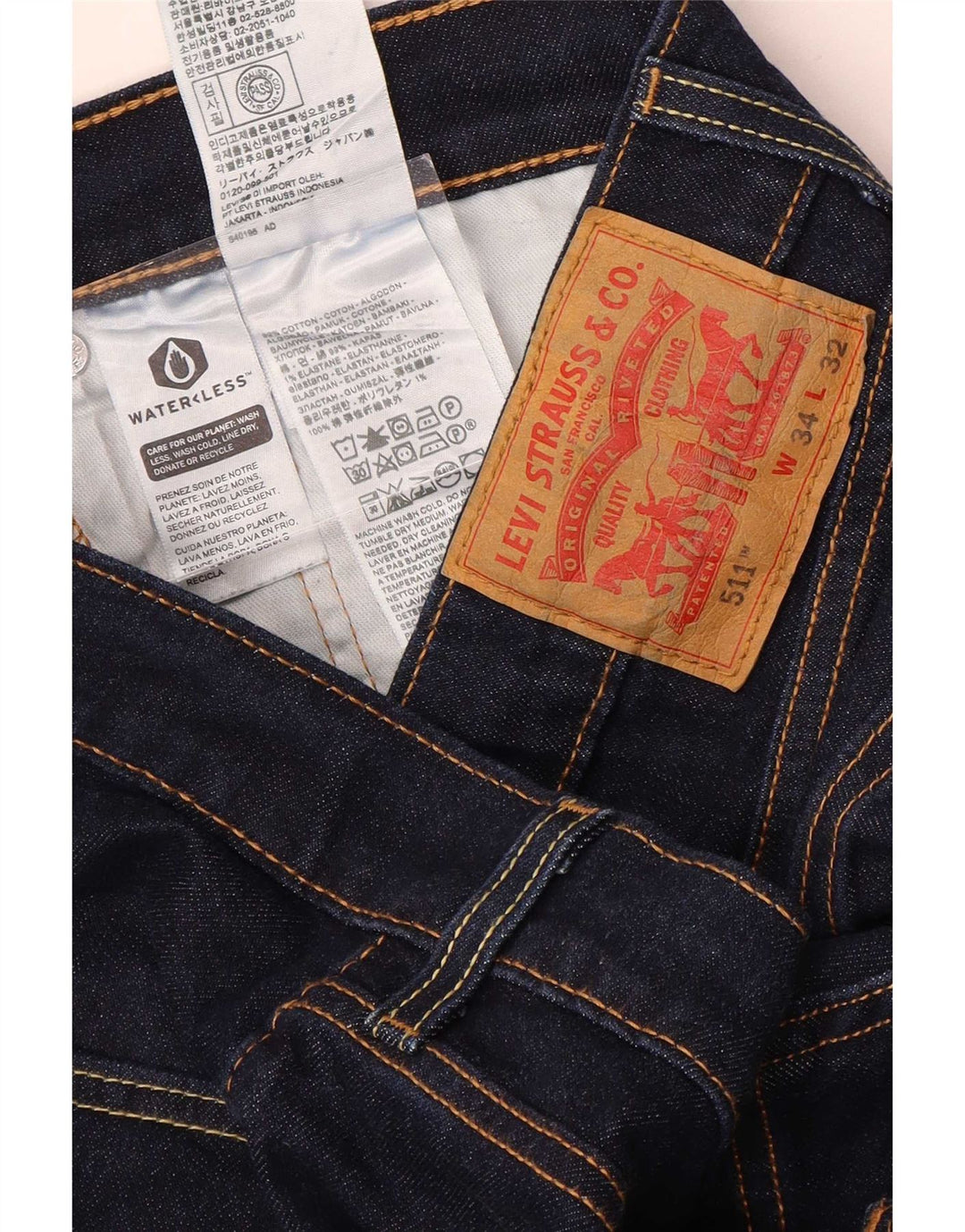 Męskie jeansy Levi's 511 Slim W34 L32 Granatowa bawełna