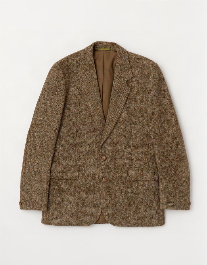 Męska marynarka zapinana na 2 guziki Harris Tweed UK 36 Mała wełna khaki