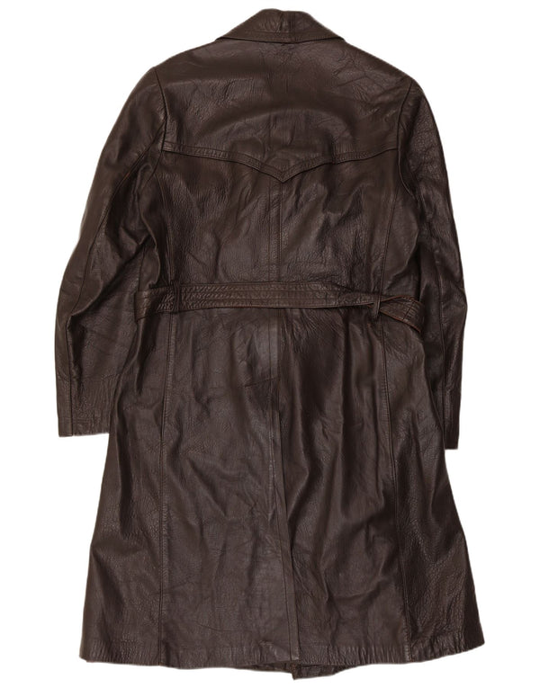 Vintage męski płaszcz skórzany z podwójnymi piersiami UK 36 Small Brown