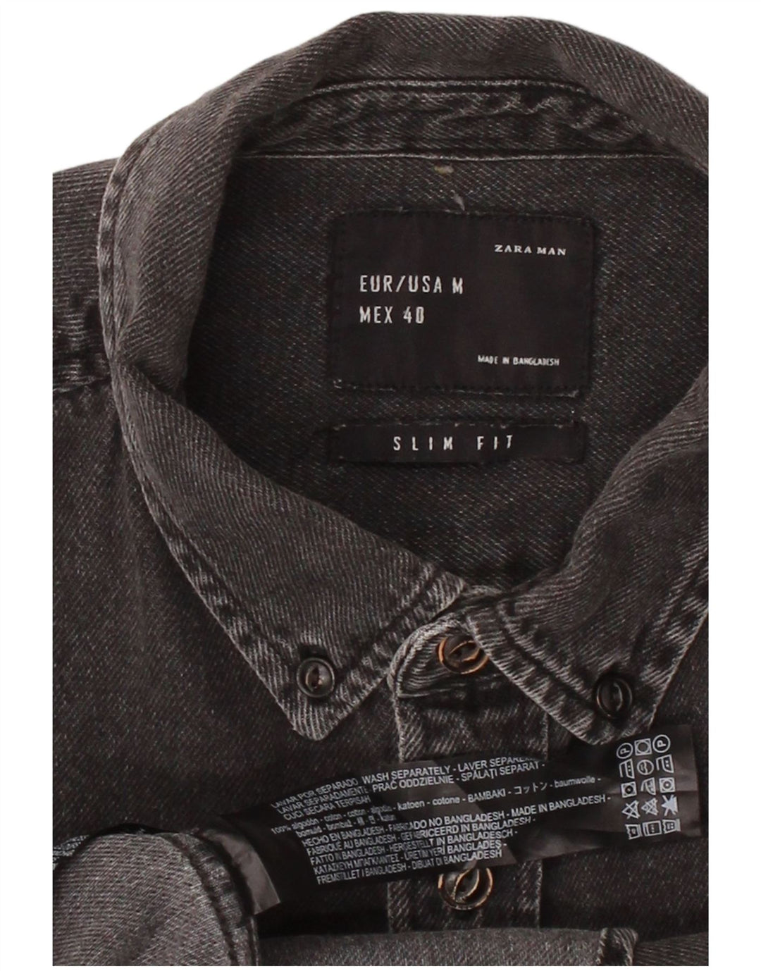 ZARA Mens Slim Fit Denim Shirt Medium Black Cotton