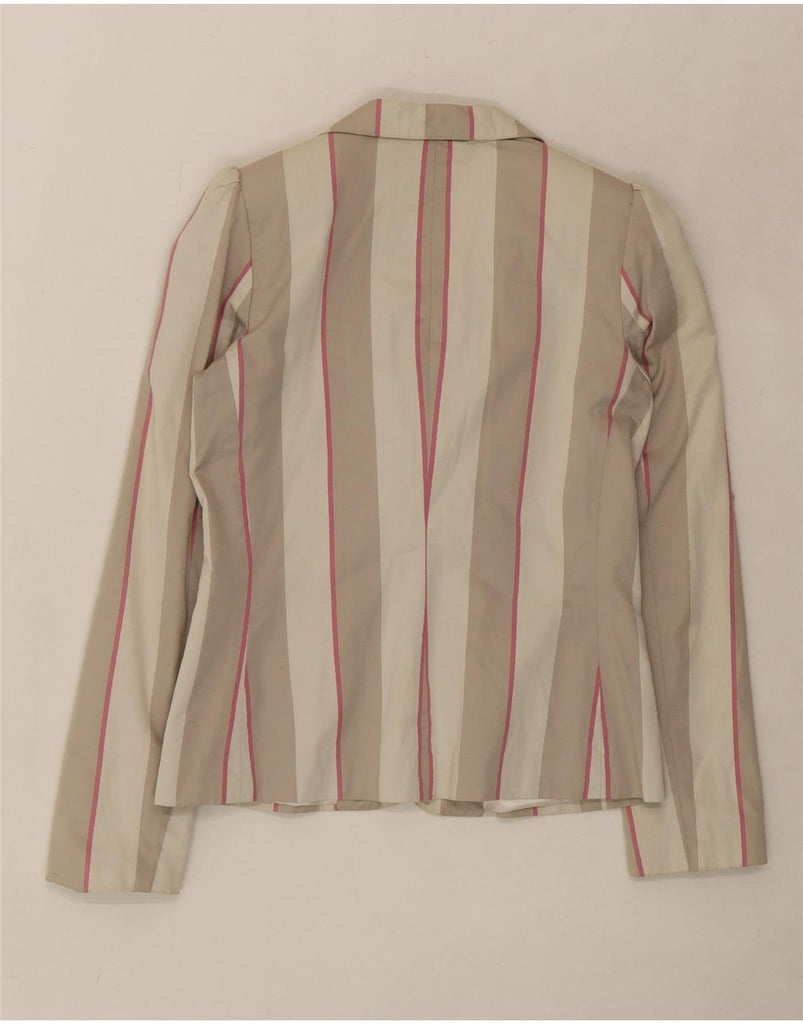 BEN SHERMAN Womens 2 Button Blazer Jacket UK 10 Small Beige Striped Cotton Vintage Ben Sherman and Second-Hand Ben Sherman from Messina Hembry 