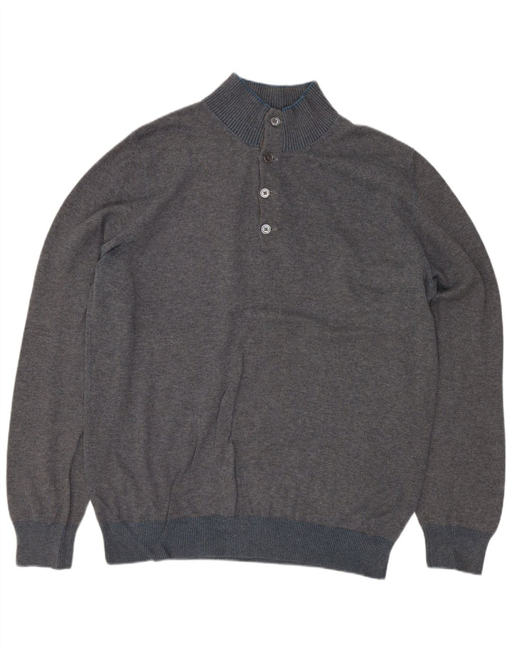 Męski sweter zapinany na guziki Massimo Dutti, duży, szary, bawełniany