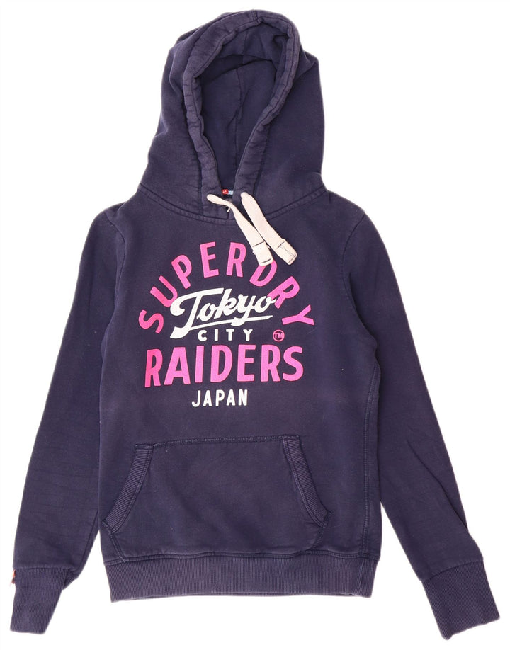 Damski sweter z kapturem i grafiką SUPERDRY UK 10, mały, granatowy, bawełniany