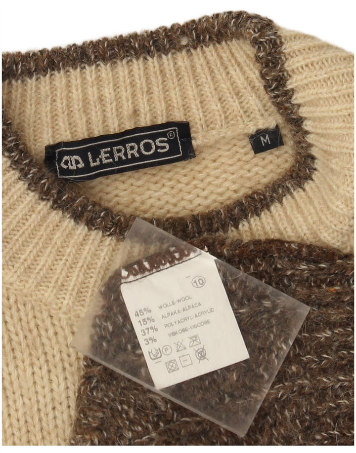 Lerros Męski sweter z okrągłym dekoltem Średni brąz Fair Isle Wool