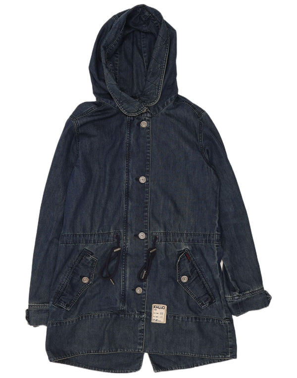 KHUJO Womens Hooded Duffle Coat UK 14 Medium Navy Blue Cotton