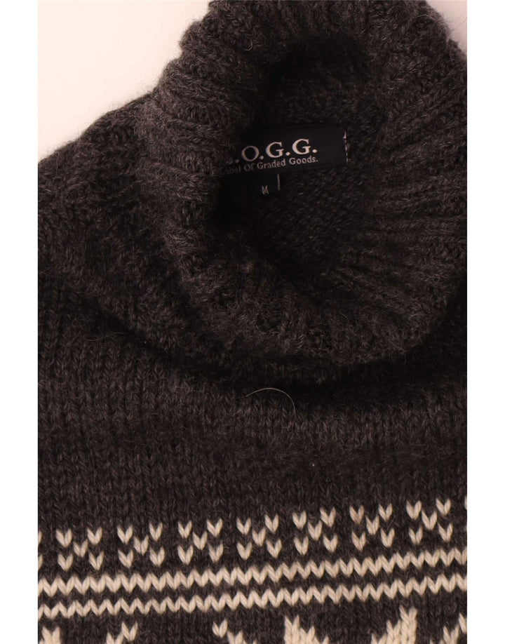 Męski sweter z golfem LOG. Średni szary, wełniany Fair Isle