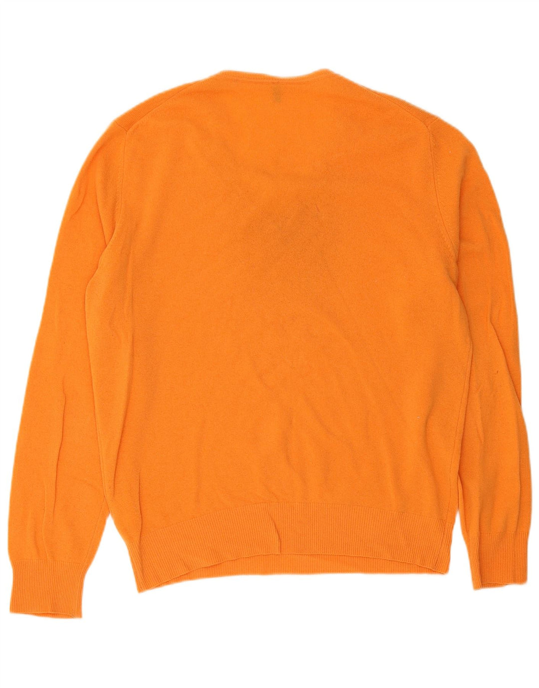 Męski sweter z dekoltem w serek Benetton XL, pomarańczowa, dziewicza wełna