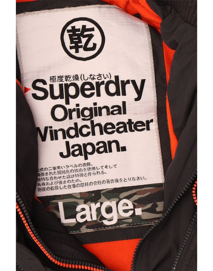 Damska kurtka wiatrówka z kapturem Superdry UK 16, duży, szary poliester