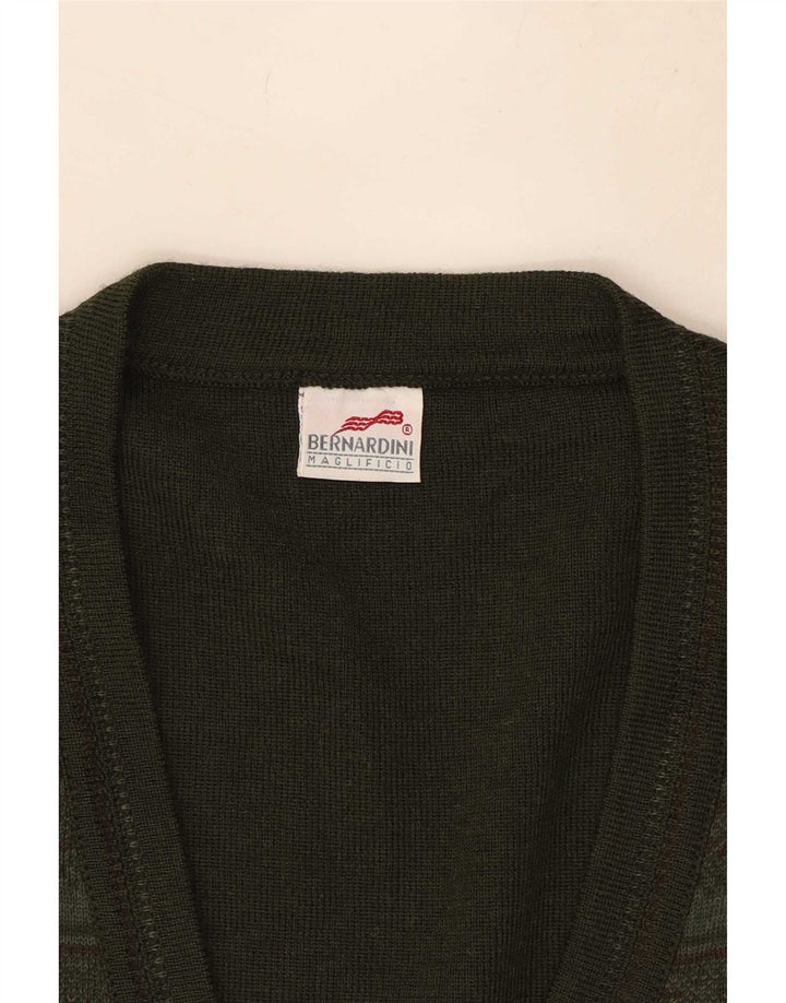 Bernardini Męski sweter bez rękawów, duży, geometryczny, wełniany khaki