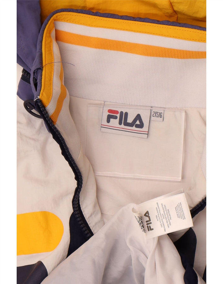 Chłopięca, oversize'owa kurtka Anorak Fila z grafiką, 5-6 lat, 2XS, biała, z blokami kolorów
