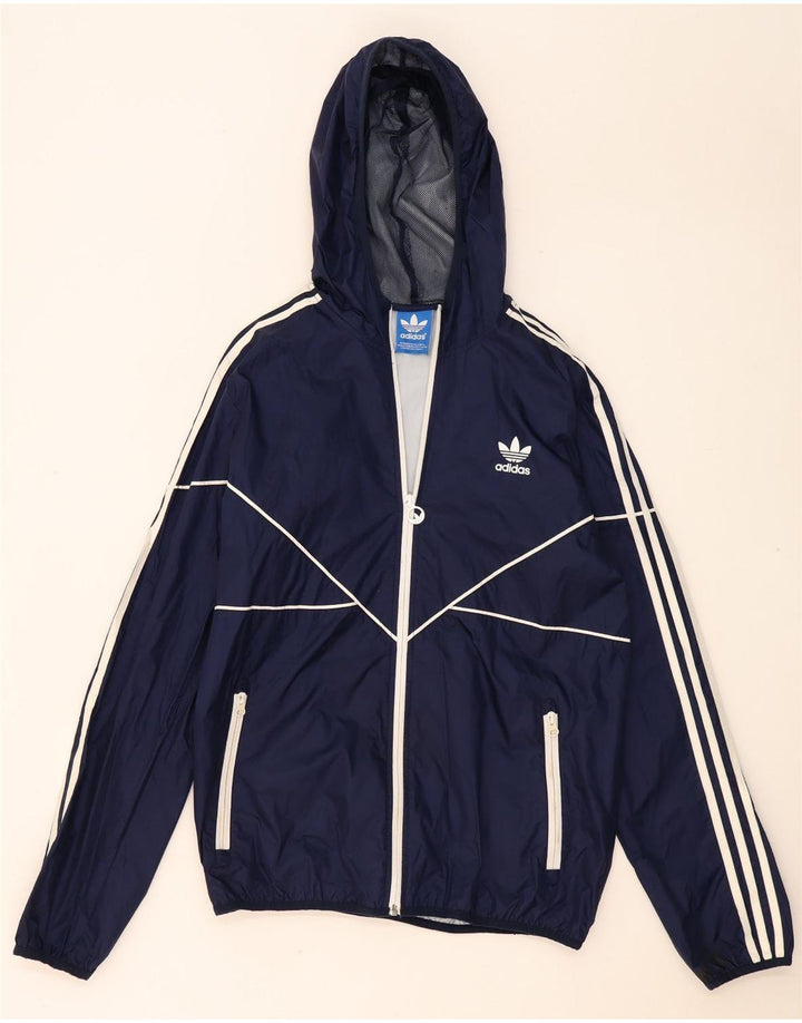 Męska kurtka przeciwdeszczowa Adidas z kapturem UK 38 Średni granatowy poliester