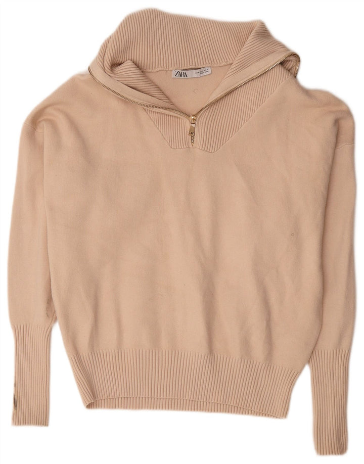 Damski sweter oversize z zamkiem błyskawicznym Zara UK 14 Średni beżowy wiskoza