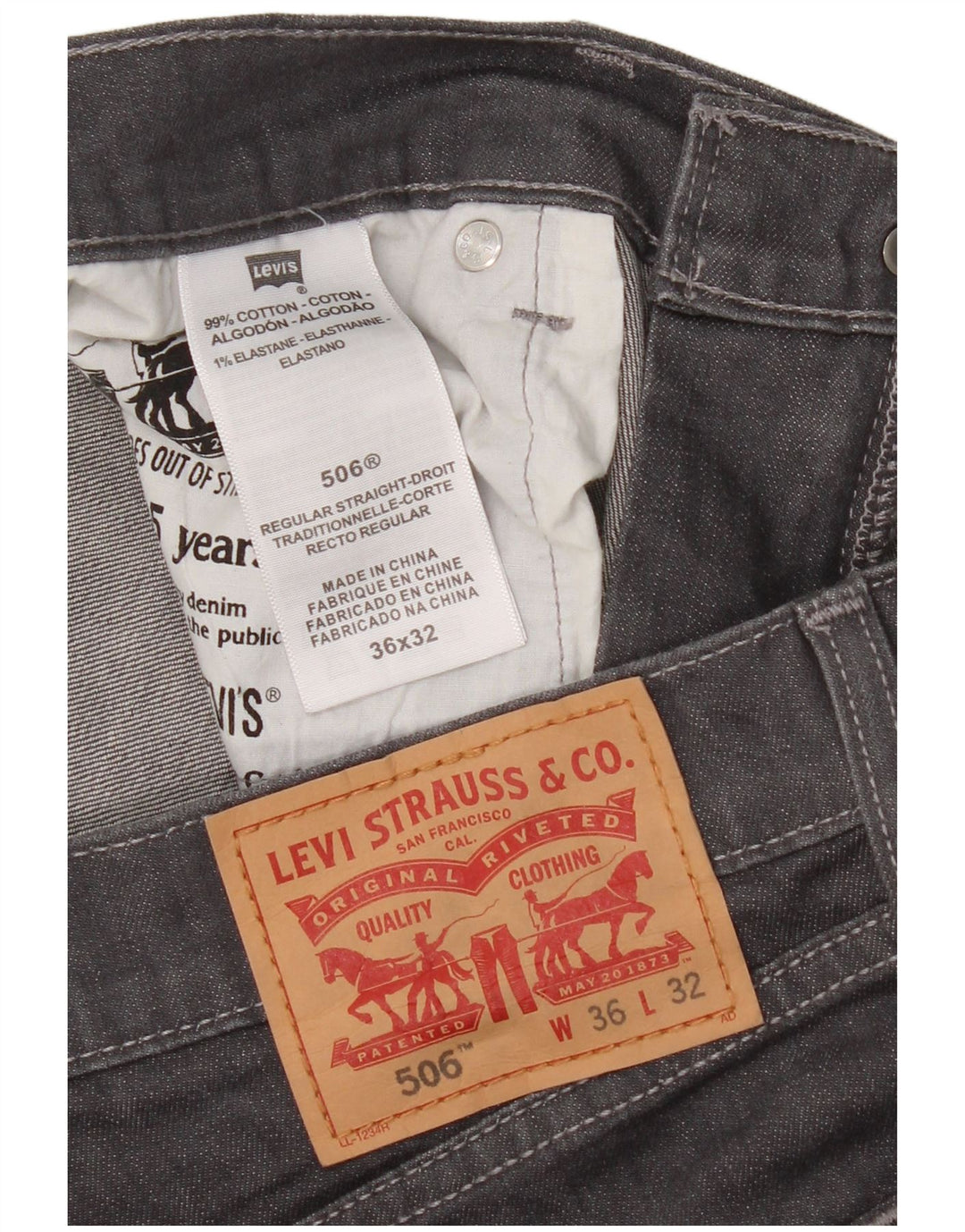 Męskie dżinsy Levi's 506 Straight W36 L32 Szara bawełna