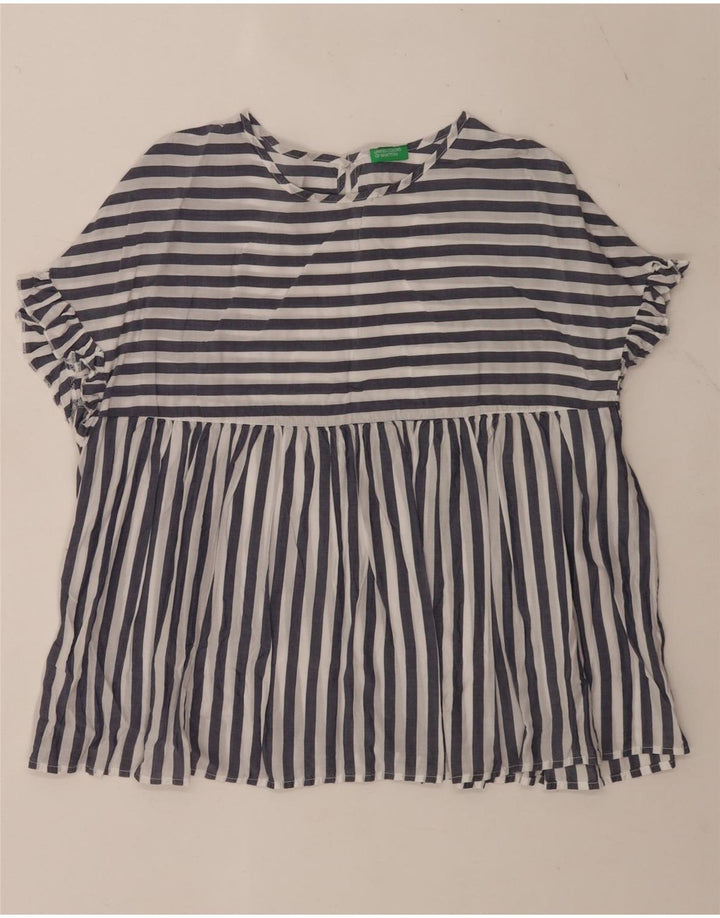 Damska bluzka oversize Benetton UK 16 z lyocellu w duże niebieskie paski