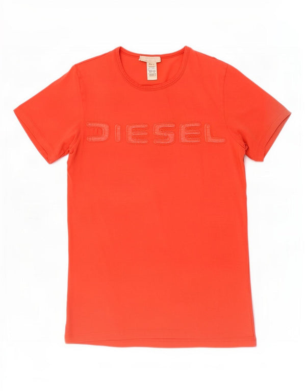 Damska koszulka z grafiką Diesel Top UK 14, duża, czerwona bawełniana