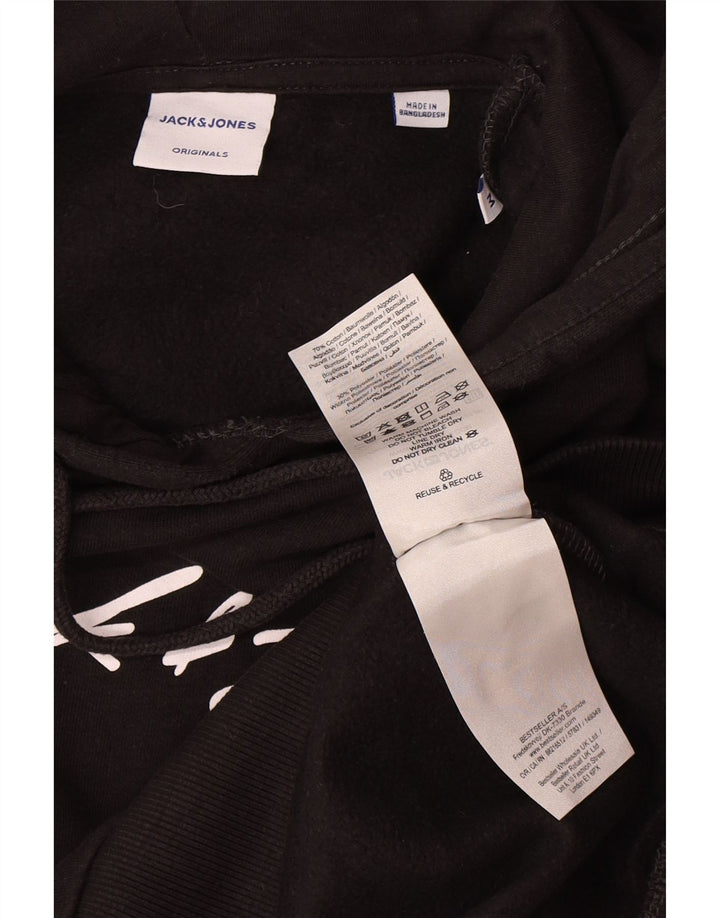 Męski sweter z kapturem i grafiką Jack & Jones, średniej wielkości, czarny, bawełniany