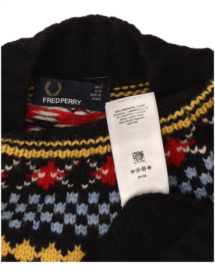 Damski sweter z golfem Fred Perry UK 8 Small Black Fair Isle