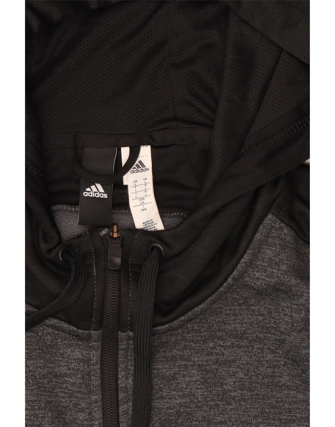 Adidas Męski sweter z kapturem i zamkiem błyskawicznym, duży szary poliester z blokami kolorów