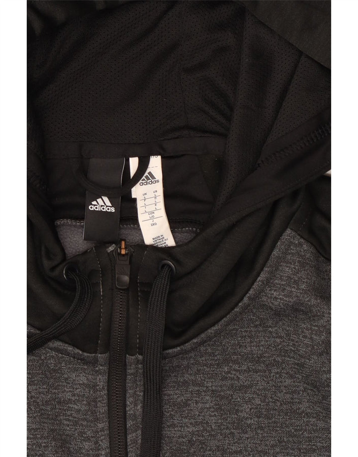 Adidas Męski sweter z kapturem i zamkiem błyskawicznym, duży szary poliester z blokami kolorów