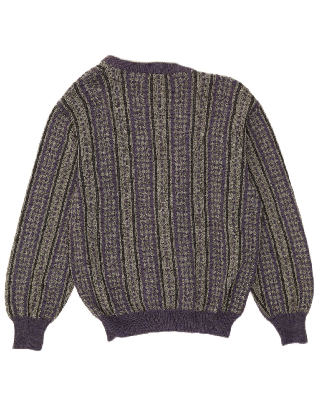 Vintage męski sweter kardigan IT 50 wełniany w średnie fioletowe paski