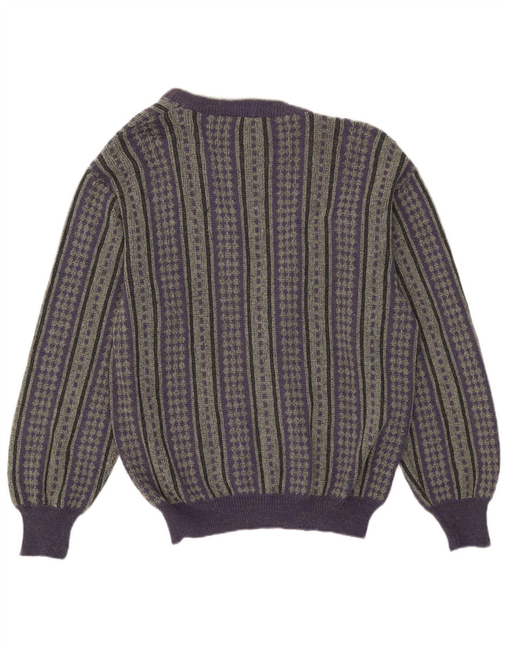 Vintage męski sweter kardigan IT 50 wełniany w średnie fioletowe paski