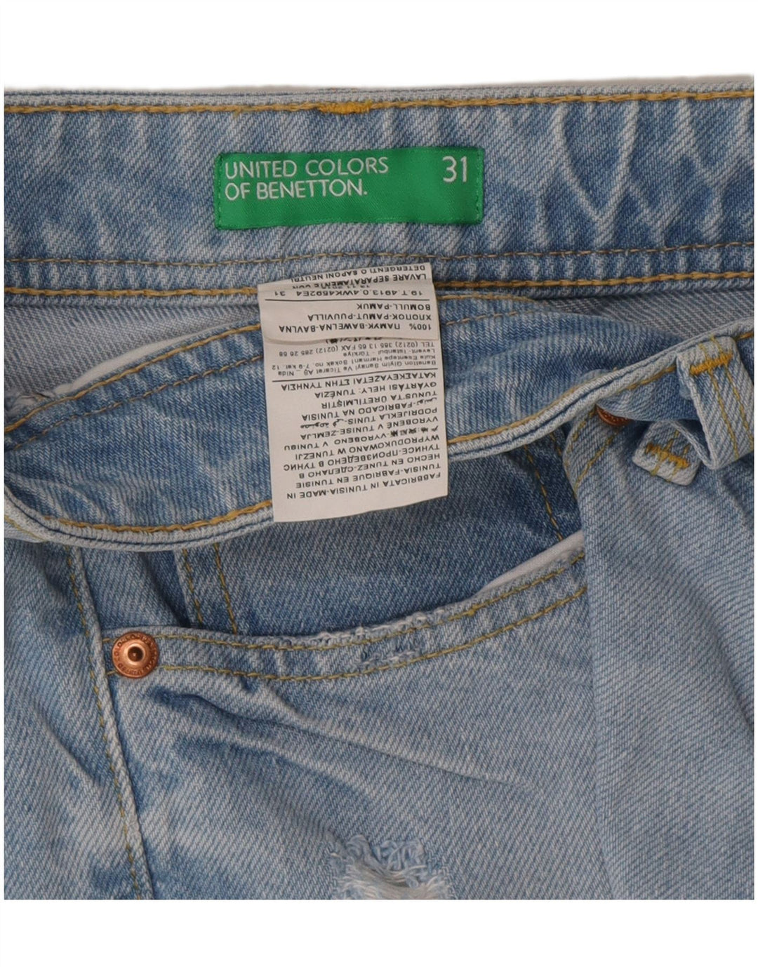 Damskie spodenki jeansowe Benetton w trudnej sytuacji W31 Średnioniebieskie bawełniane