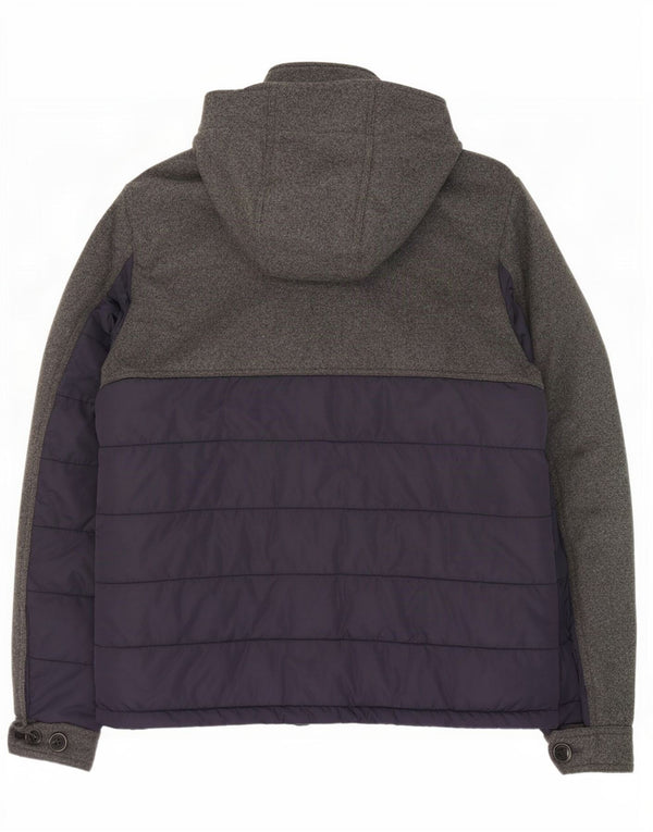 Męska ocieplana kurtka z kapturem Tommy Hilfiger UK 40, duża, szara, z blokami kolorów