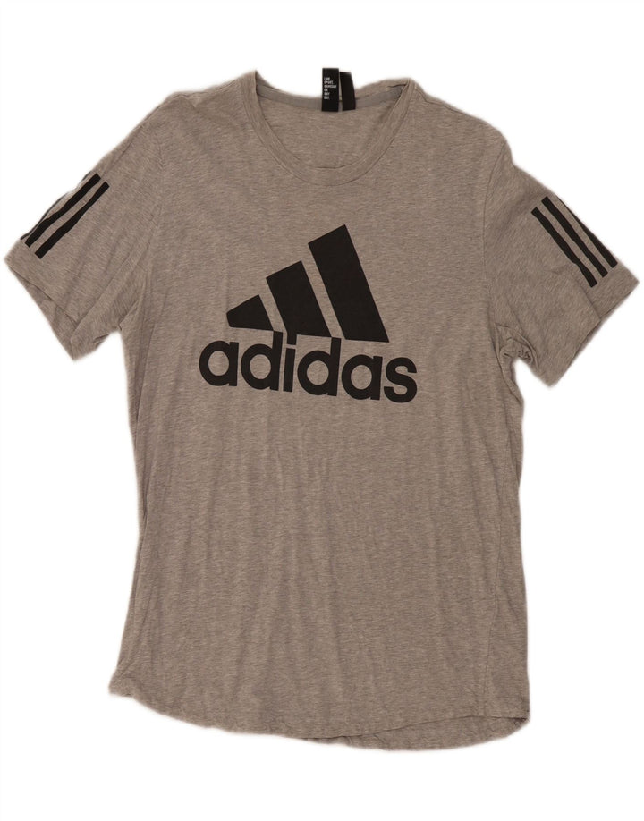 Męska koszulka z grafiką Adidas, średnia, szara bawełna