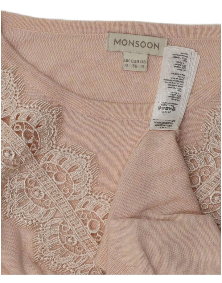 Damski sweter oversize MONSOON z dekoltem w łódkę UK 8 Small Pink Paisley