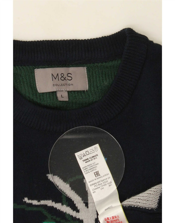 Marks & Spencer Męski sweter z okrągłym dekoltem, duży, granatowy, świąteczny