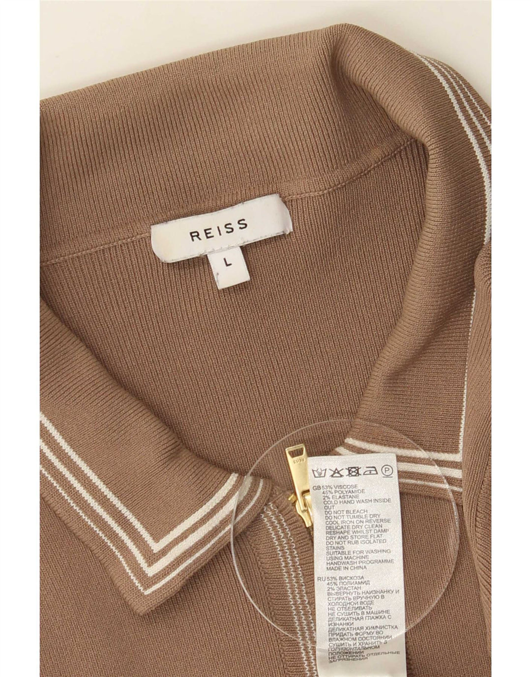 Męski sweter rozpinany Reiss, duży, brązowy, wiskoza