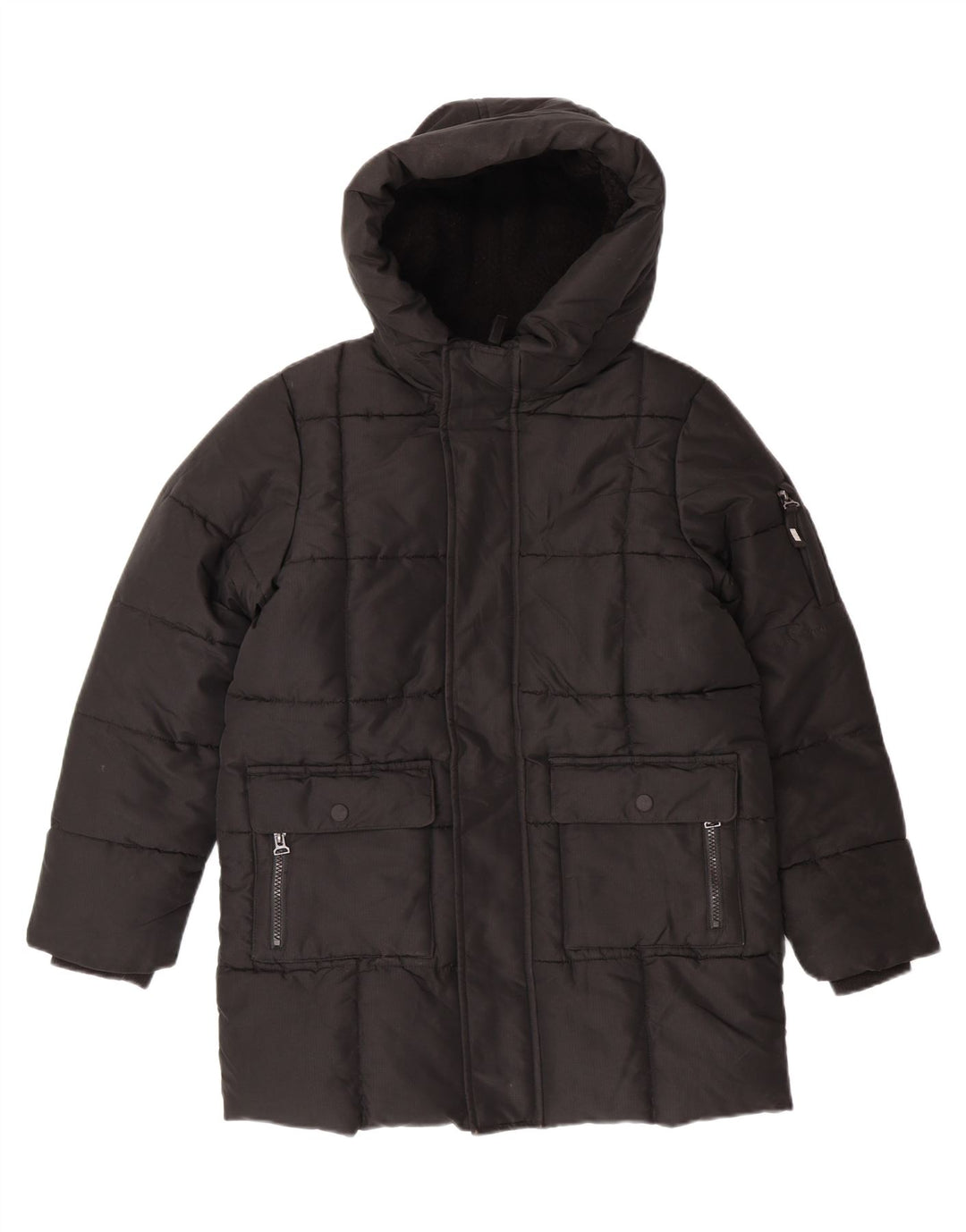 MARKS & SPENCER Boys Hooded Padded Jacket 10-11 Years Black Polyester