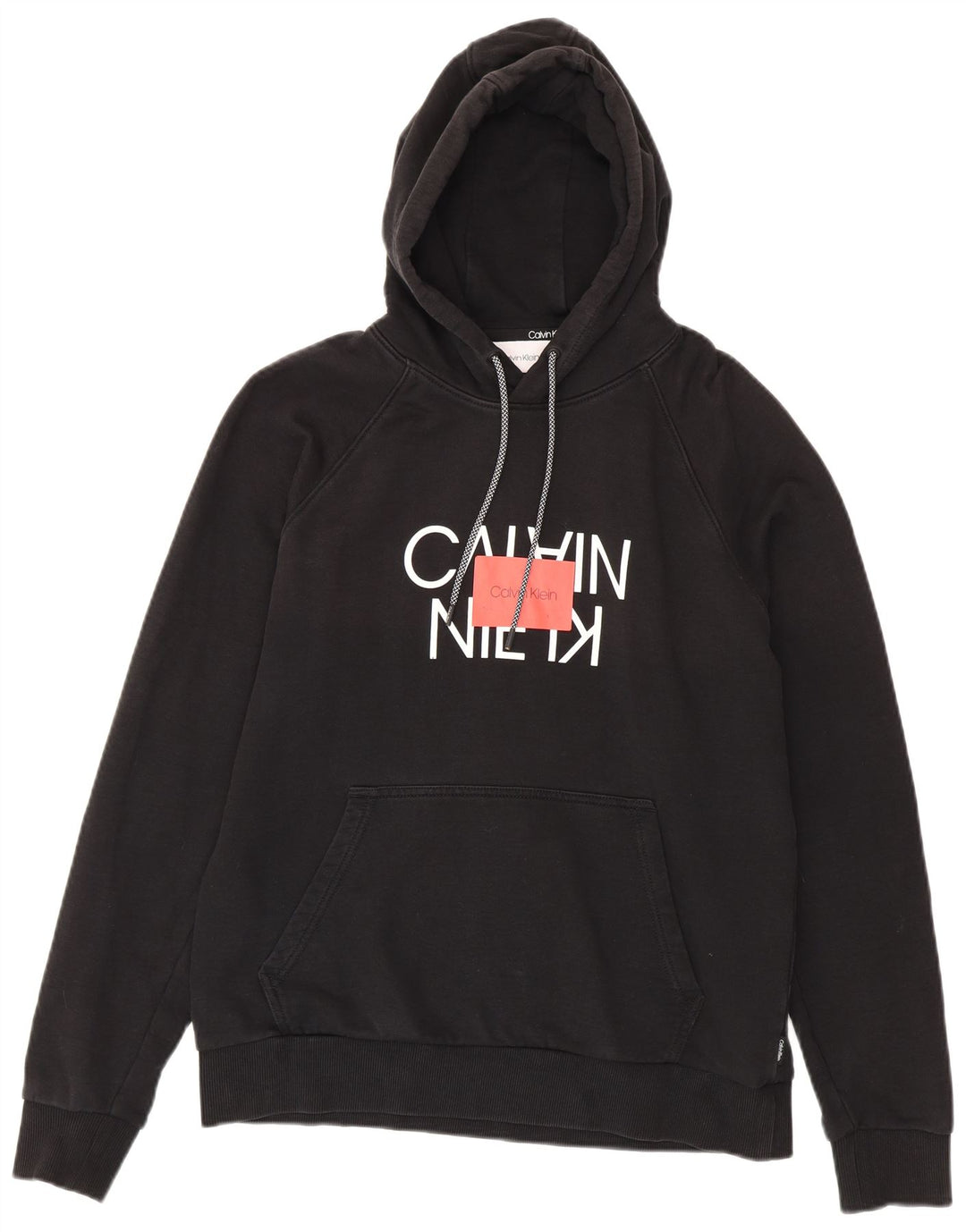 Męski sweter z kapturem i grafiką Calvin Klein, średni czarny, bawełniany