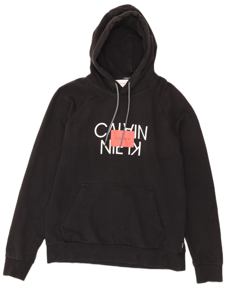 Męski sweter z kapturem i grafiką Calvin Klein, średni czarny, bawełniany