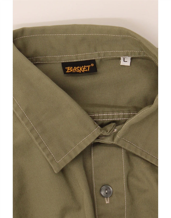 VINTAGE Mens Military Shirt Large Khaki Polyester Vintage Vintage and Second-Hand Vintage from Messina Hembry 