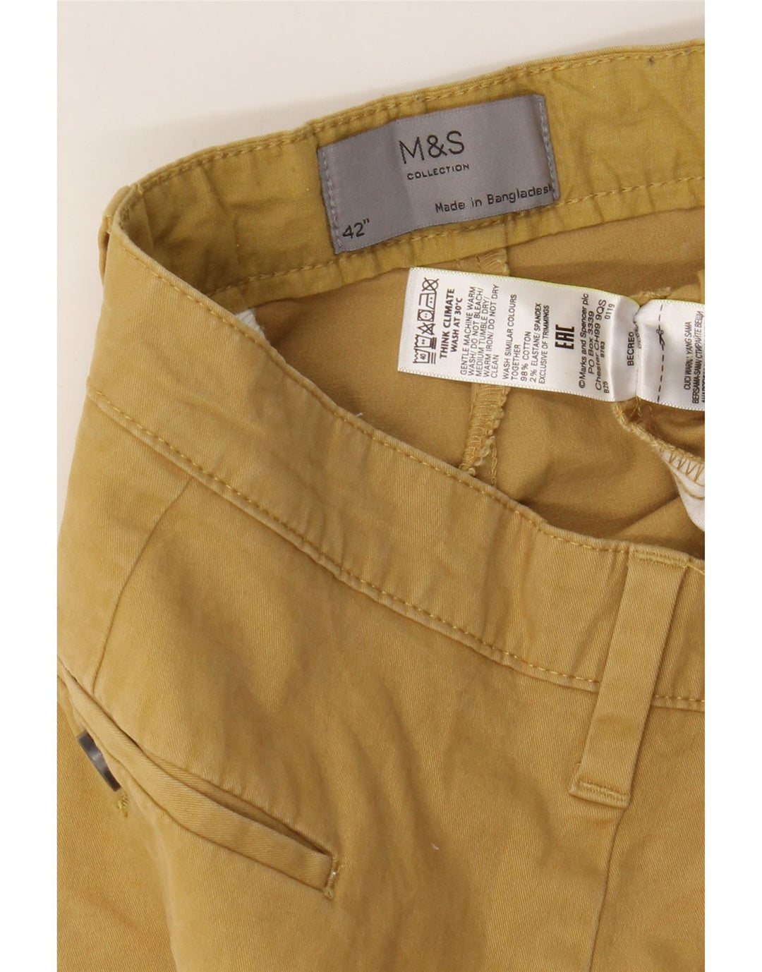 Marks & Spencer Męskie spodenki Chino W42 2XL Żółte bawełniane