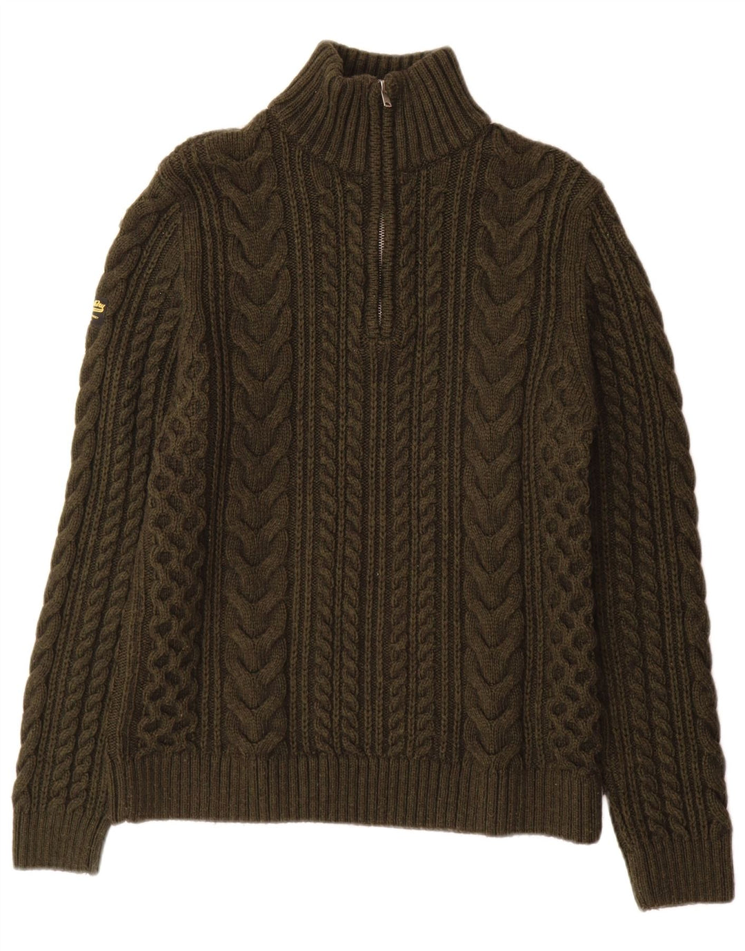 Męski sweter z zamkiem błyskawicznym Superdry, mała, wełniana khaki