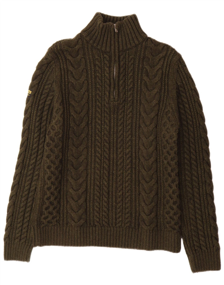 Męski sweter z zamkiem błyskawicznym Superdry, mała, wełniana khaki