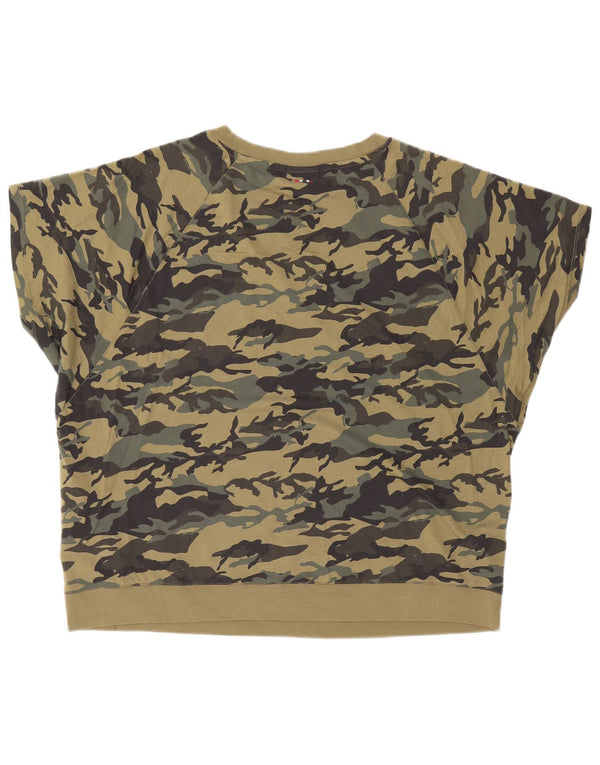 Napapijri Womens Oversized T-Shirt Top UK 14 Medium Khaki Camouflage Cotton
