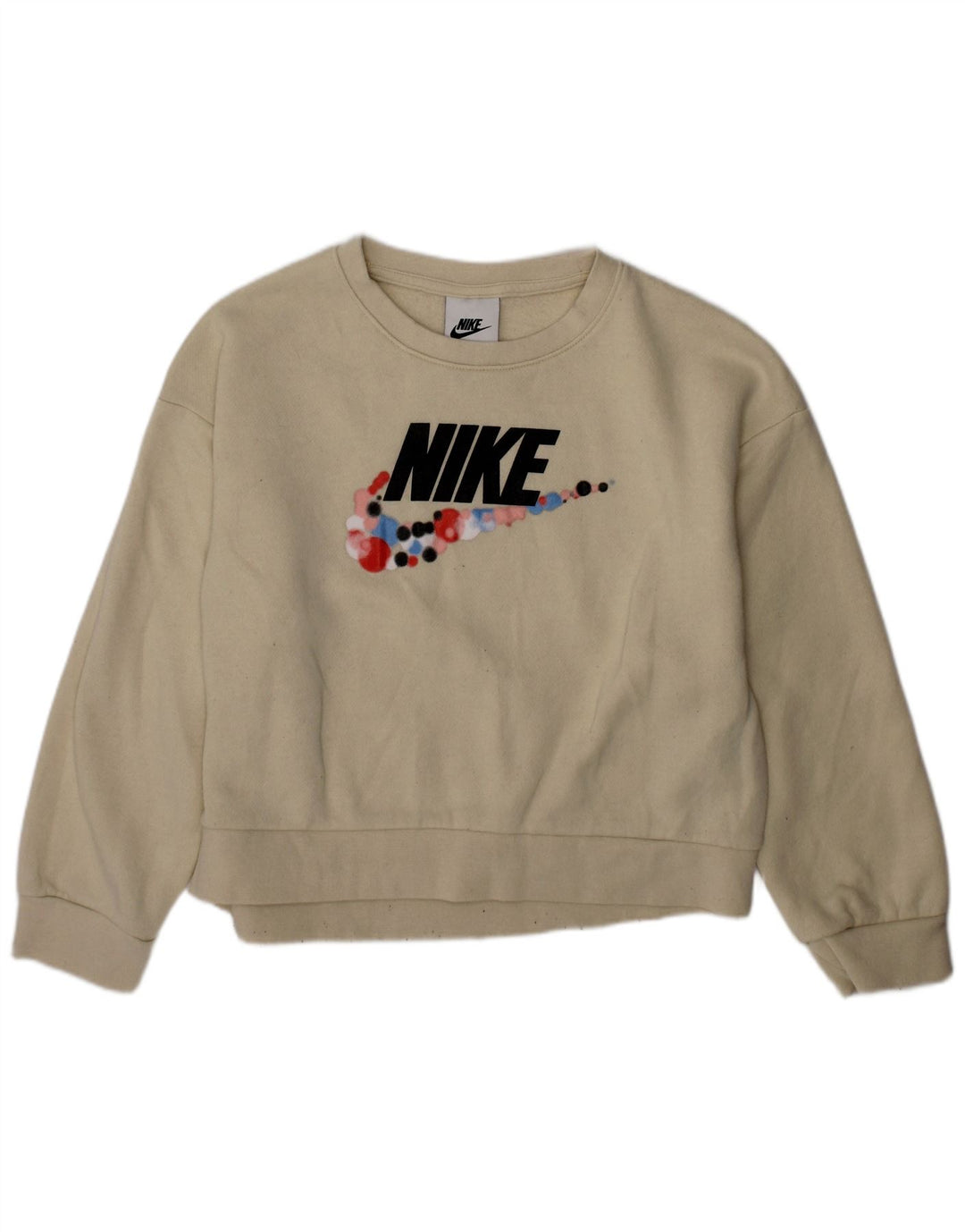 Bluza dziewczęca NIKE z grafiką, 5-6 lat, średnia, złamanej bieli, bawełniana