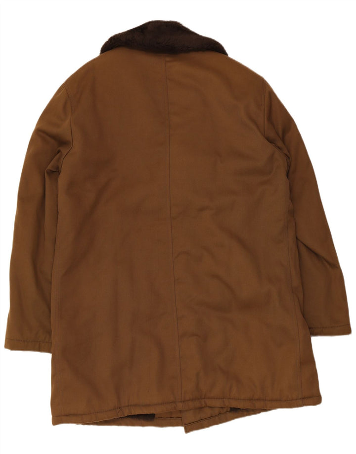 Vintage męski płaszcz dwurzędowy EU 54 2XL brązowy poliester